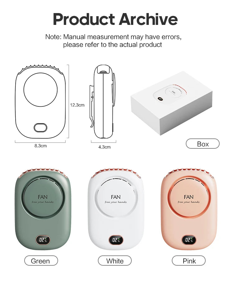 Portable Hanging Neck Fan USB Rechargeable